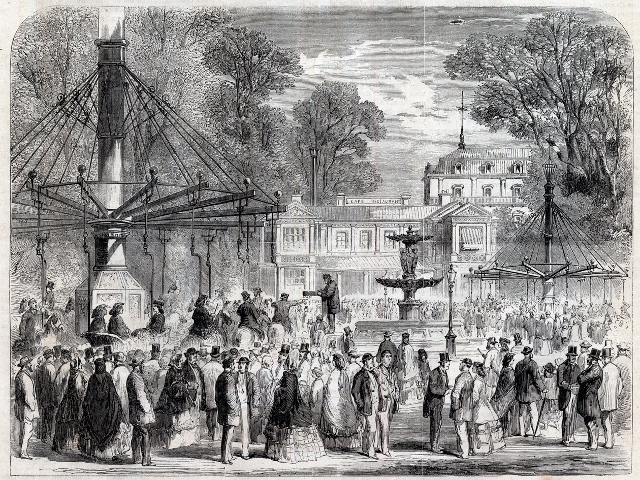Efterårssøndag på Champs-Elysees (Champs Elysees) i det 19. århundrede - Gravering af Unknown artist