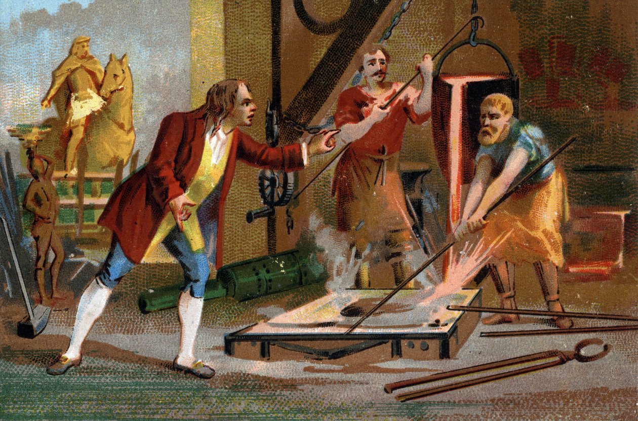 Balthazar Keller (1638-1702), guldfar og grundlægger, bunden af et enkelt jetfly den første rytterstatue i 1699. Sen kromolitografi af det 19. århundrede. af Unknown artist