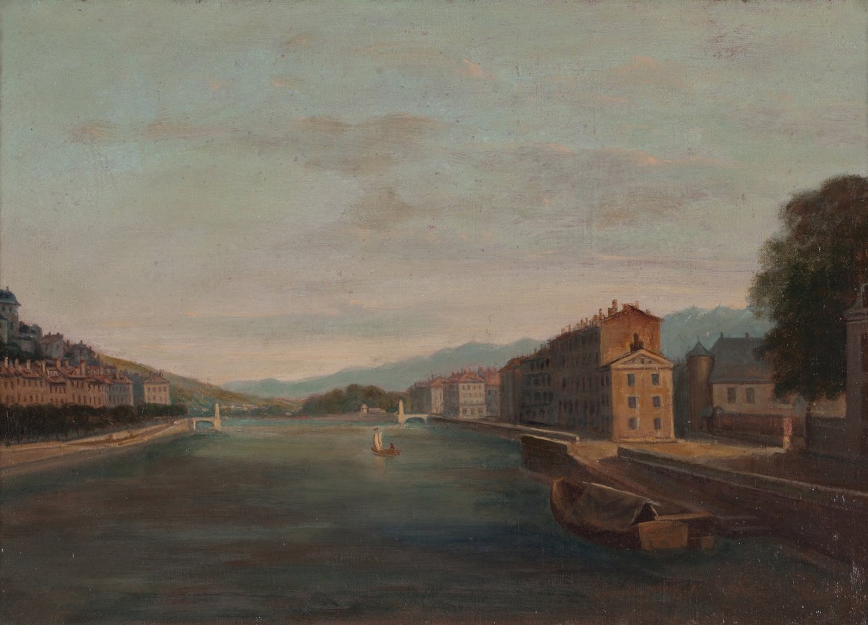 Banks of the Isère i Grenoble 1864 (Olie på lærred) af Unknown artist