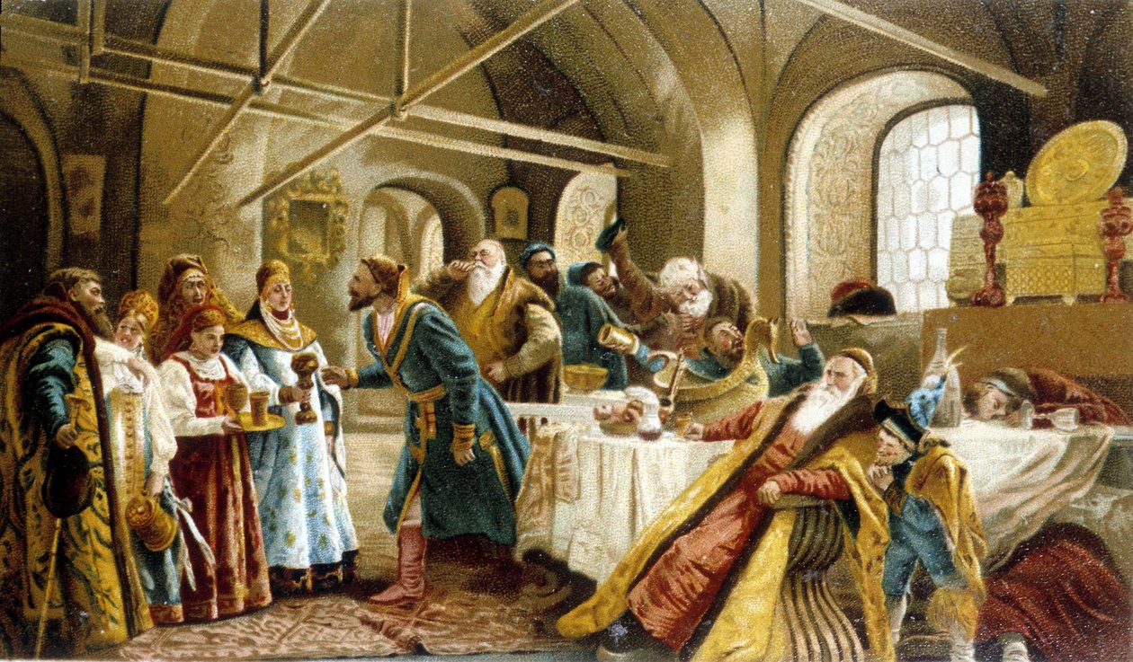Banket i anledning af boyard bryllup (boyard, boyar) i Rusland. af Unknown artist