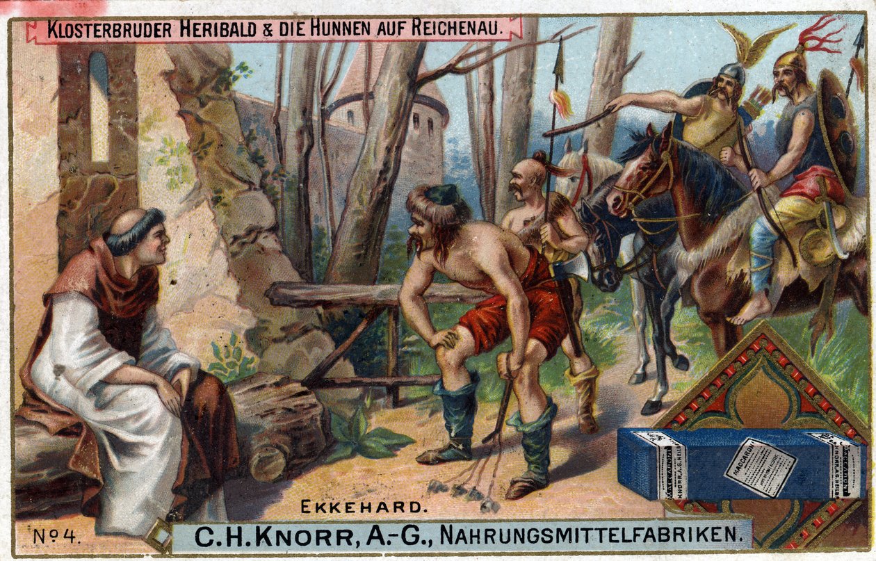 Barbariske invasioner - Ekkehard IV af St. Gallen (St. Gall) eller Eckhard, Eckhart (980 -1057) erudit, og latinsk digter. Broderen Heribald og Hunnerne har Reichenau. På øen Reichenau var kun broder Heribald, en lille simpel munk, tilbage under af Unknown artist
