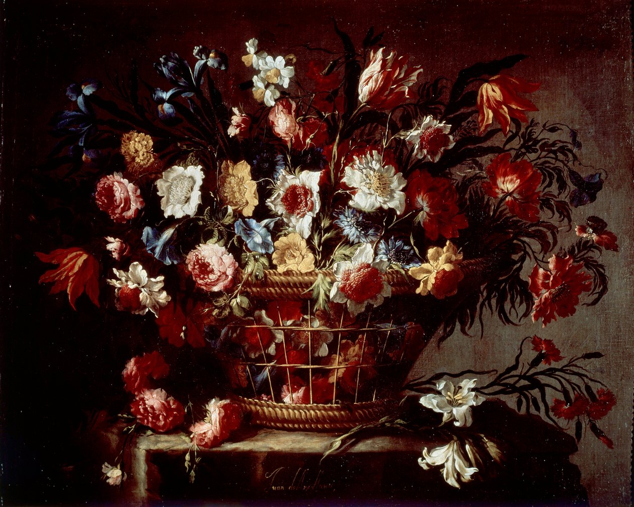 Kurv med blomster (olie på lærred af Unknown artist