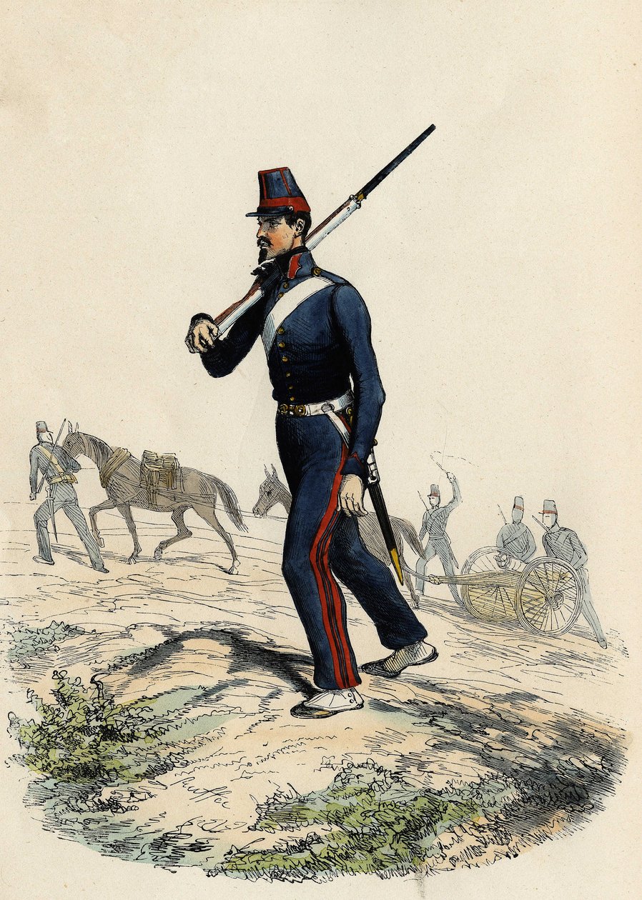Fransk hærs bjergartilleribataljon i Algeriet i 1830, i "Ancient and Modern Algeria" af Leon Galibert af Unknown artist