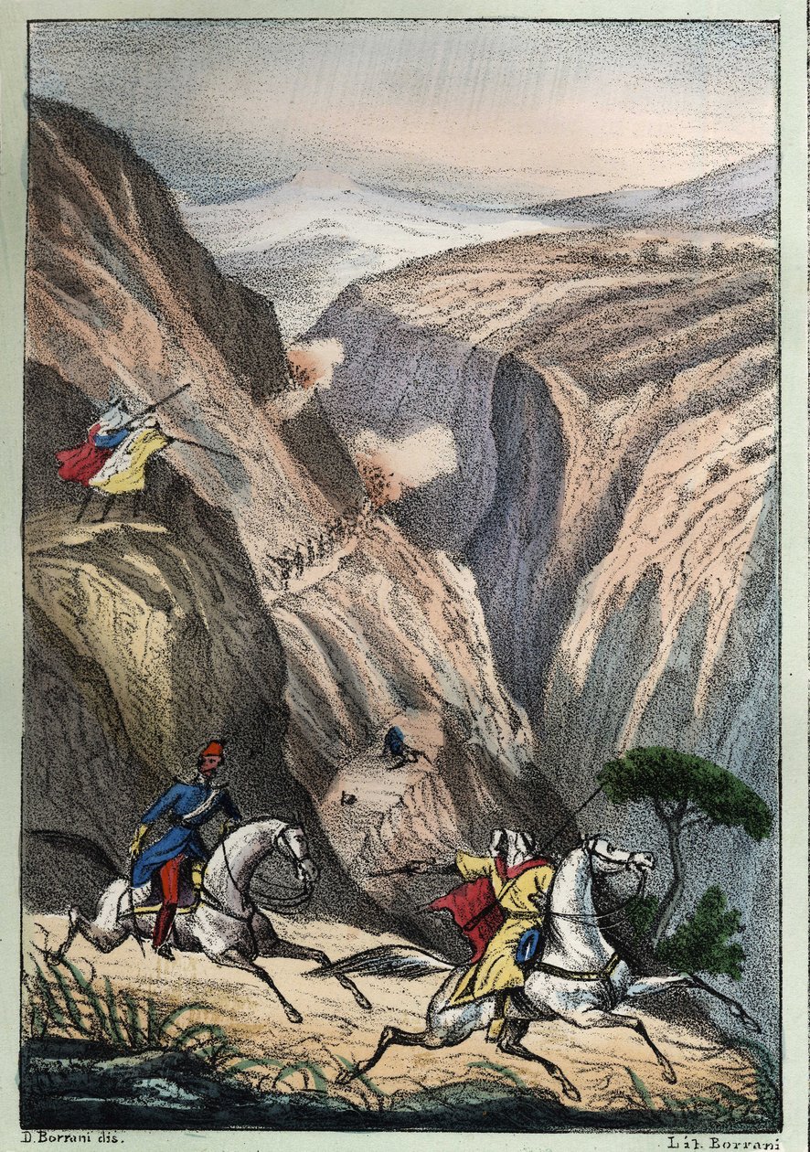 Slag ved Teniah of Mouzaìa, ved Mount Atlas Pass mellem franske tropper og arabisk modstand af Unknown artist