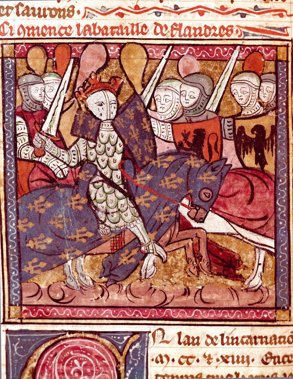 Slaget ved Flandern Miniature fra "" Grandes Chronicles de France"" 1375-1379 kommunale bibliotek, Castres af Unknown artist