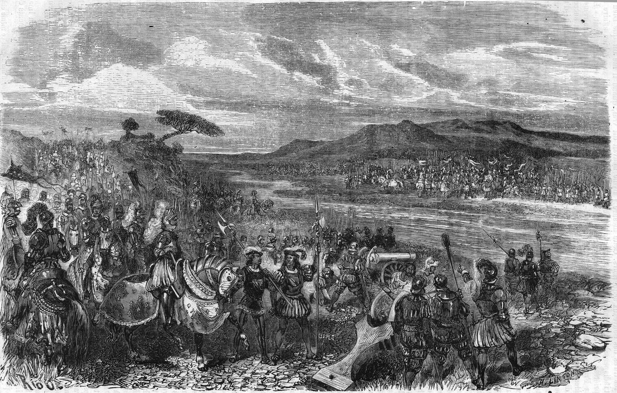Slaget ved Fornoua (Fornovo) (Italien) under Charles VIII den 6. juli af Unknown artist