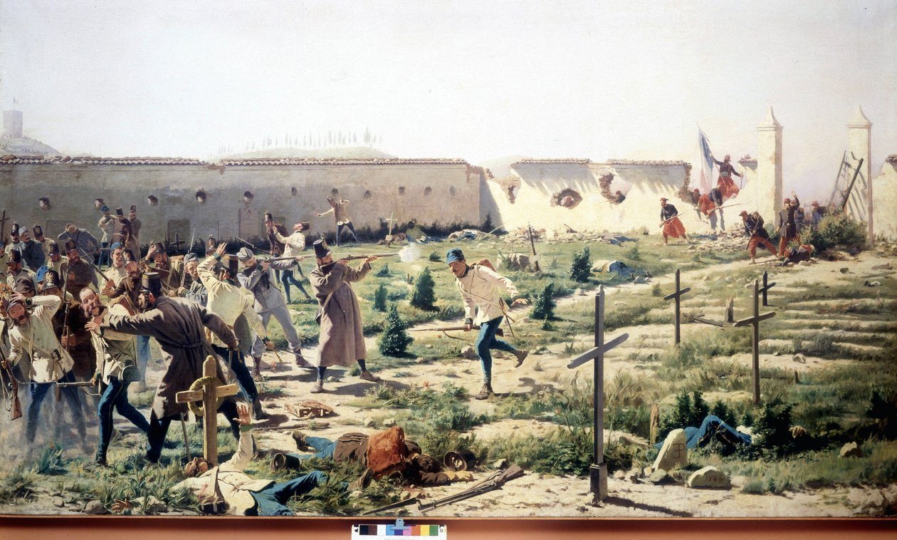 Slaget ved Solferino, Lombardiet, mod de fransk-sardiske og østrigske hære den 24. juni 1859. Museo del Risorgimento. Milano af Unknown artist