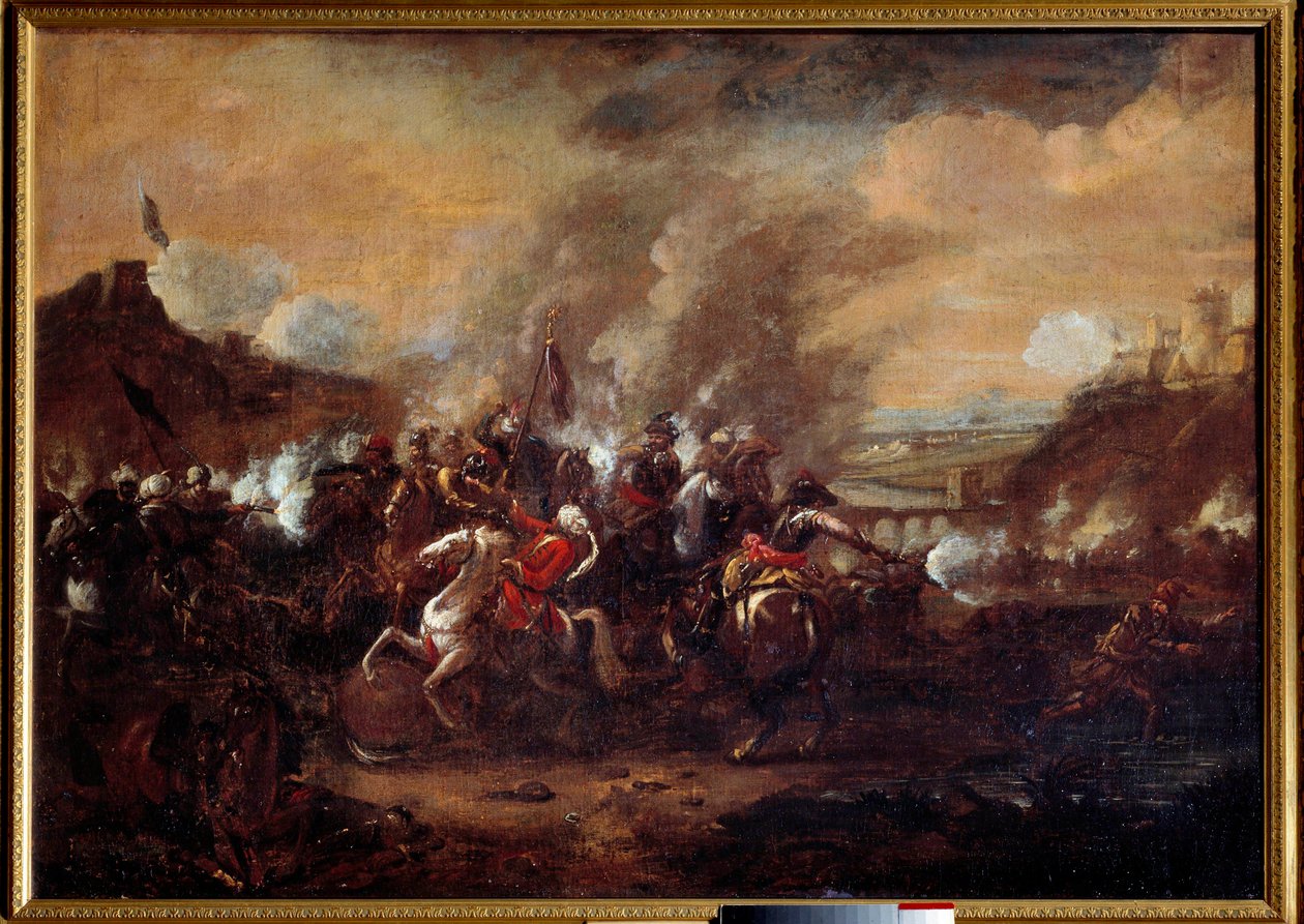 Slaget ved Wien: "Ophævelsen af belejringen af Wien af tyrkerne i september 1683" Sejr for tropperne i den kristne koalition ledet af John III Sobieski, Leopolid I og Charles of Lorraine. Anonymt maleri fra det 17. århundrede. Nancy, museumshistoriker af Unknown artist