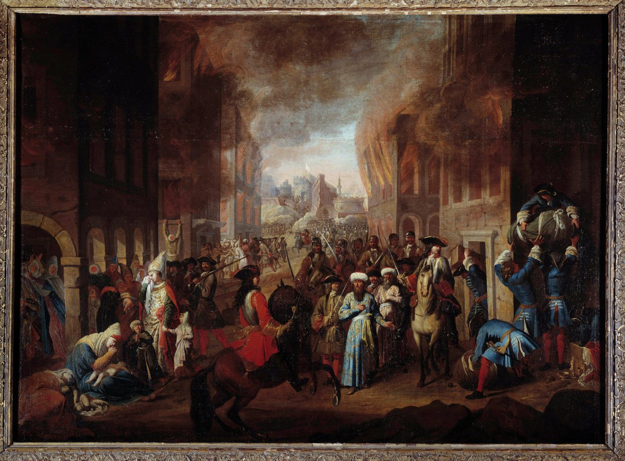 Slaget ved Wien: "Tyrkernes overgivelse ved belejringen af Wien i september 1683" Sejr for tropperne i den kristne koalition ledet af John III Sobieski, Leopolid I og Charles of Lorraine. Anonymt maleri af det 17. århundrede Nancy, Musee histo af Unknown artist