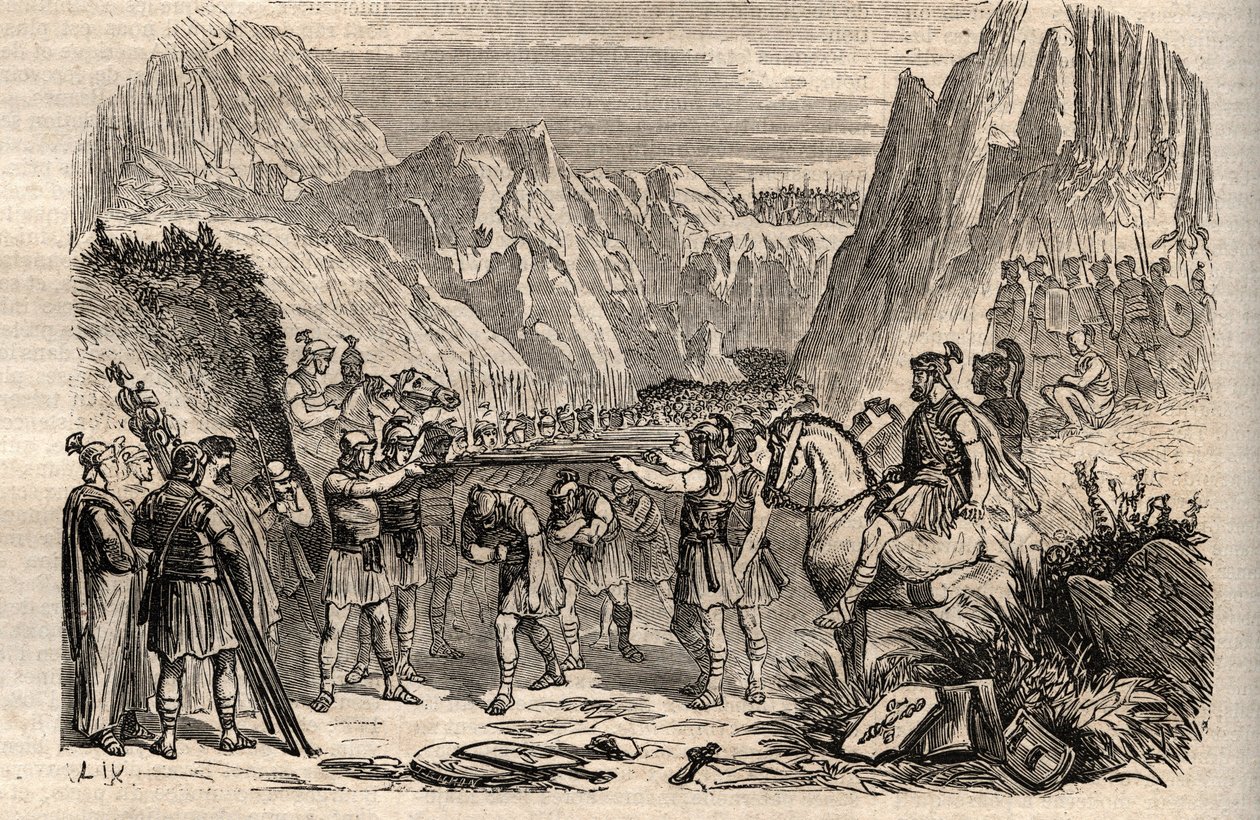 Battle of the Caudine Forks - Battle of the Caudine Forks (Furculae Caudinae) - 321 f.Kr. mellem romerne og samniterne under den anden samnitske krig - Anden samnitske krig, slaget ved de caudine-gafler i 321 f.Kr., den romerske arm af konsulerne Tiberius  af Unknown artist
