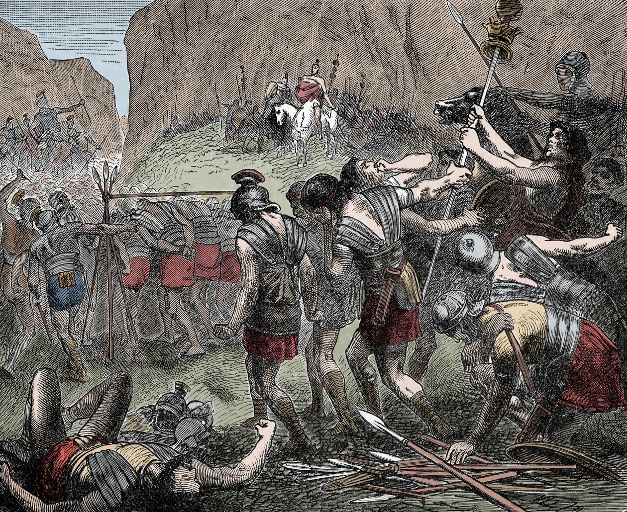 Battle of the Caudine Forks - Battle of the Caudine Forks (Furculae Caudinae) - 321 f.Kr. mellem romerne og samniterne under den anden samnitske krig af Unknown artist