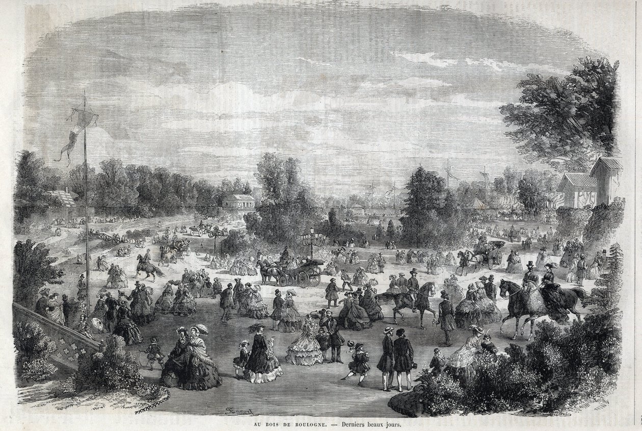 Smukke dage på Bois de Boulogne i Paris. Indgravering i "The Illustrious Universe" af Unknown artist