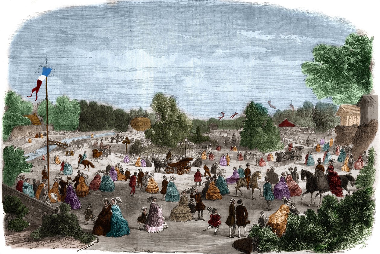 Smukke dage på Bois de Boulogne i Paris. Indgravering i "The Illustrious Universe" af Unknown artist