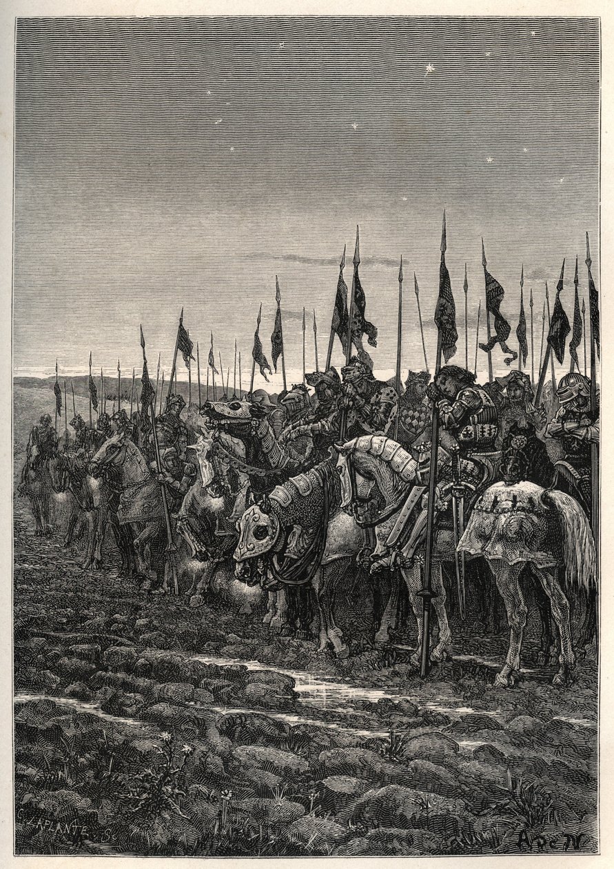Før slaget ved Agincourt - 100 års krig: Slaget ved Azincourt (Pas-de-Calais) 25. oktober af Unknown artist