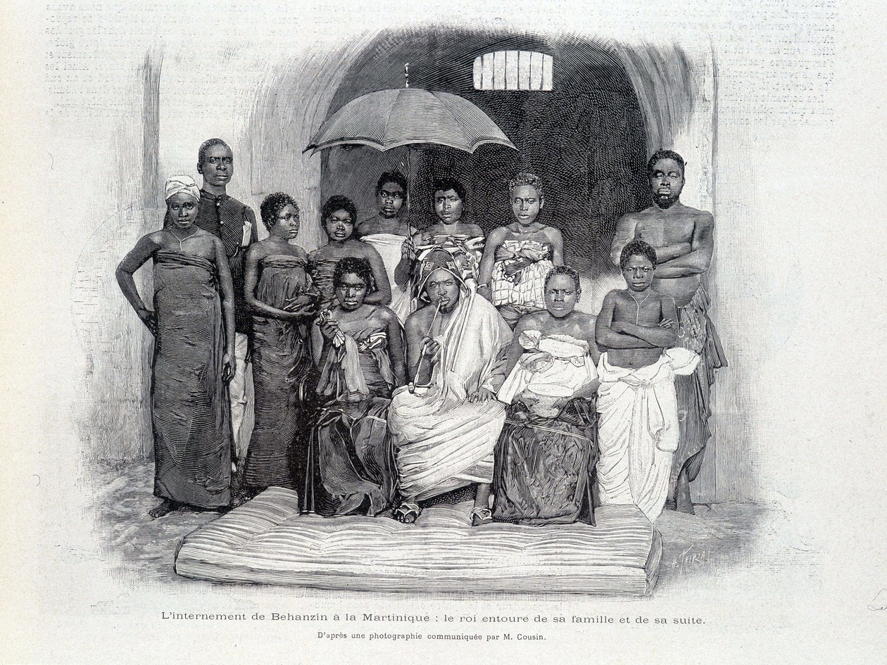 Behanzins internering på Martinique: kongen omgivet af sin familie og sin suite af Unknown artist