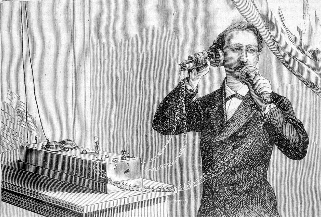Bells telefon. 1800-tals gravering. af Unknown artist