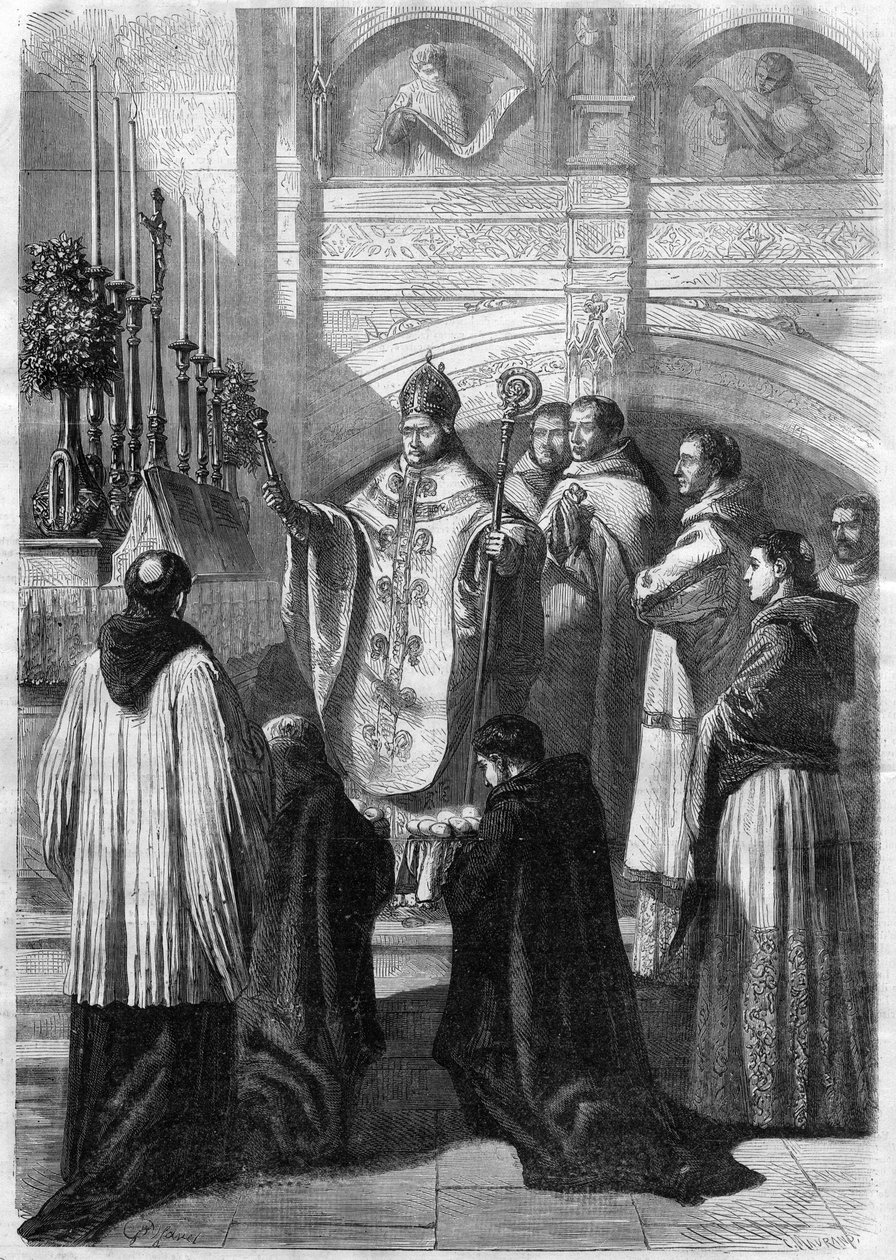 Velsignelse af æg påskesøndag i Solesmes Abbey (Sarthe) i 1868 af Unknown artist