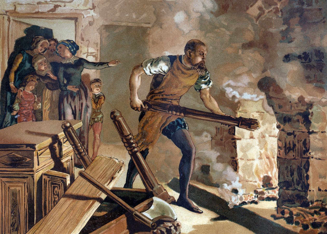 Bernard Palissy (1510-1589), keramiker, fransk arbejder på sammensmeltningen af sine emaljer. af Unknown artist