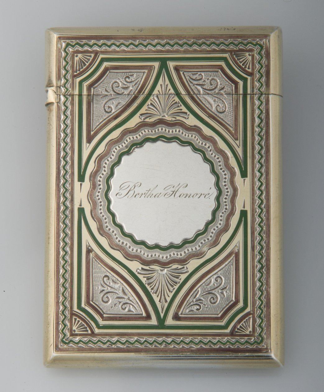 Bertha Palmers kortetui, ca.1865, Sterling sølv, emalje, Maker ukendt af Unknown artist