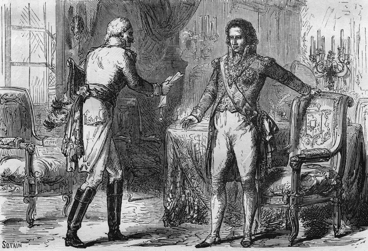 Forræderi mod Bernadotte - Jean Baptiste Jules Bernadotte (1763-1844) modtog en udsending (hemmelig agent) fra Preussen til Stockholm, Sverige den 18. december af Unknown artist