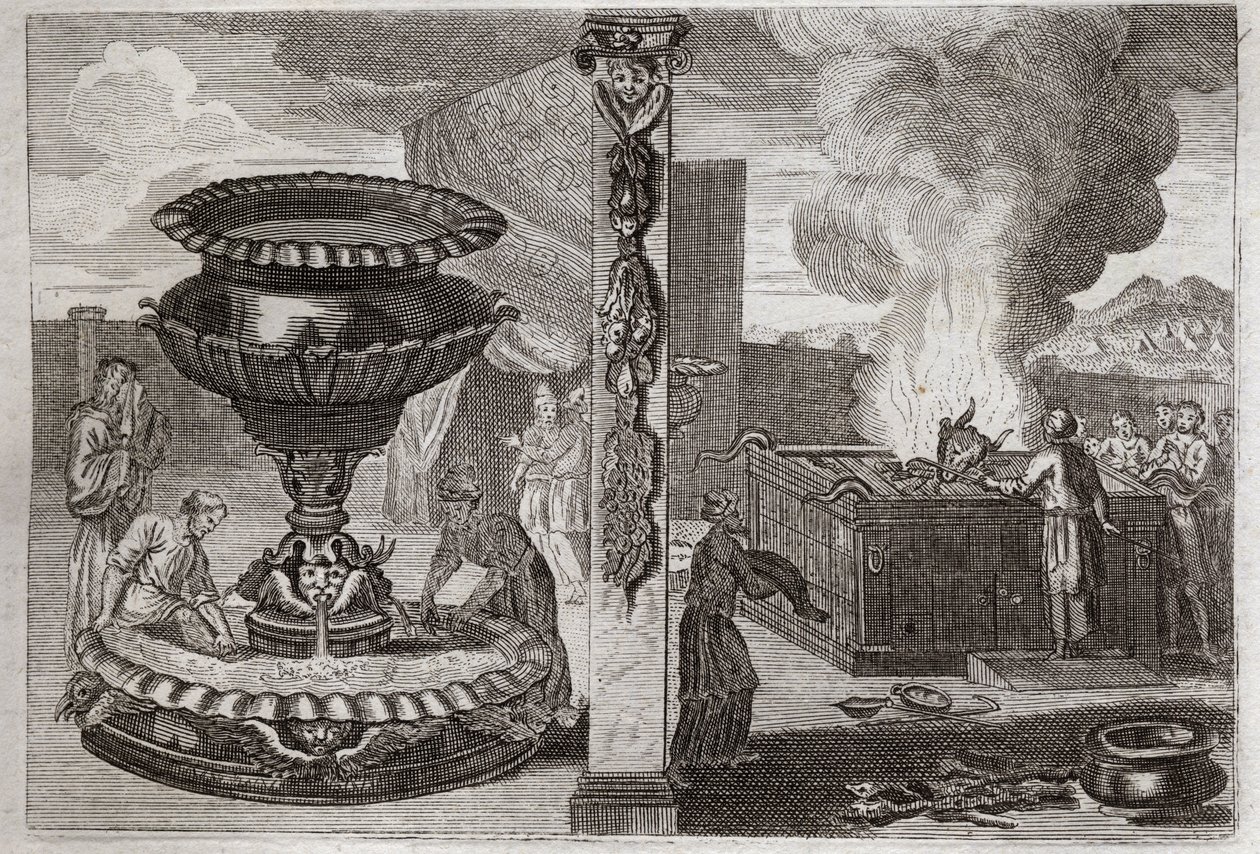 Bible of Royaumont, Gamle Testamente: Parfumealter. Skikkelsen af de to altre, den ene af parfumerne og den ene af brændofrene. Illustration fra 1811. af Unknown artist