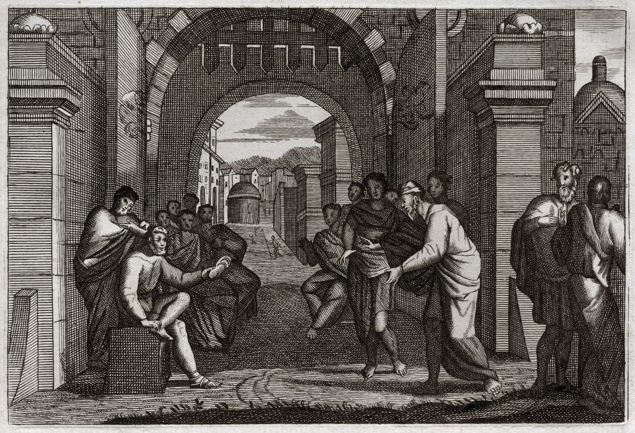 Bible of Royaumont, Gamle Testamente: Boaz (Booz), nær slægtning til Ruth, hustru i henhold til lovens forordning. Illustration fra 1811. af Unknown artist