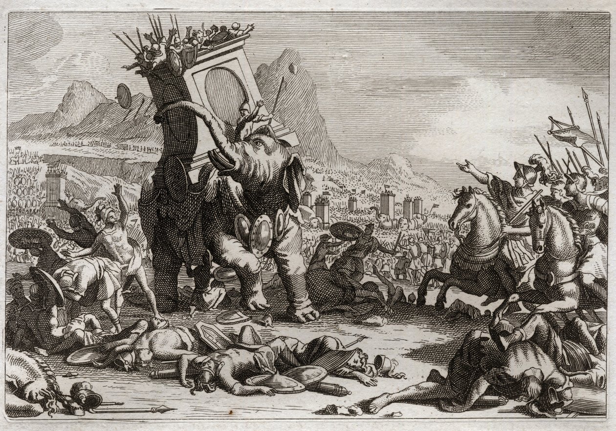 Bible of Royaumont, Det Gamle Testamente: Eleazars Courage. Seleucid-kongen Antiochos V Eupator, søn af den uhellige Antiochos IV Epifanes (175-164 f.Kr.), kæmpede efter sin fars død mod Judas Makkabæer (Makkabæer, Makkabæer). Ekstraordinær handling af Ele af Unknown artist