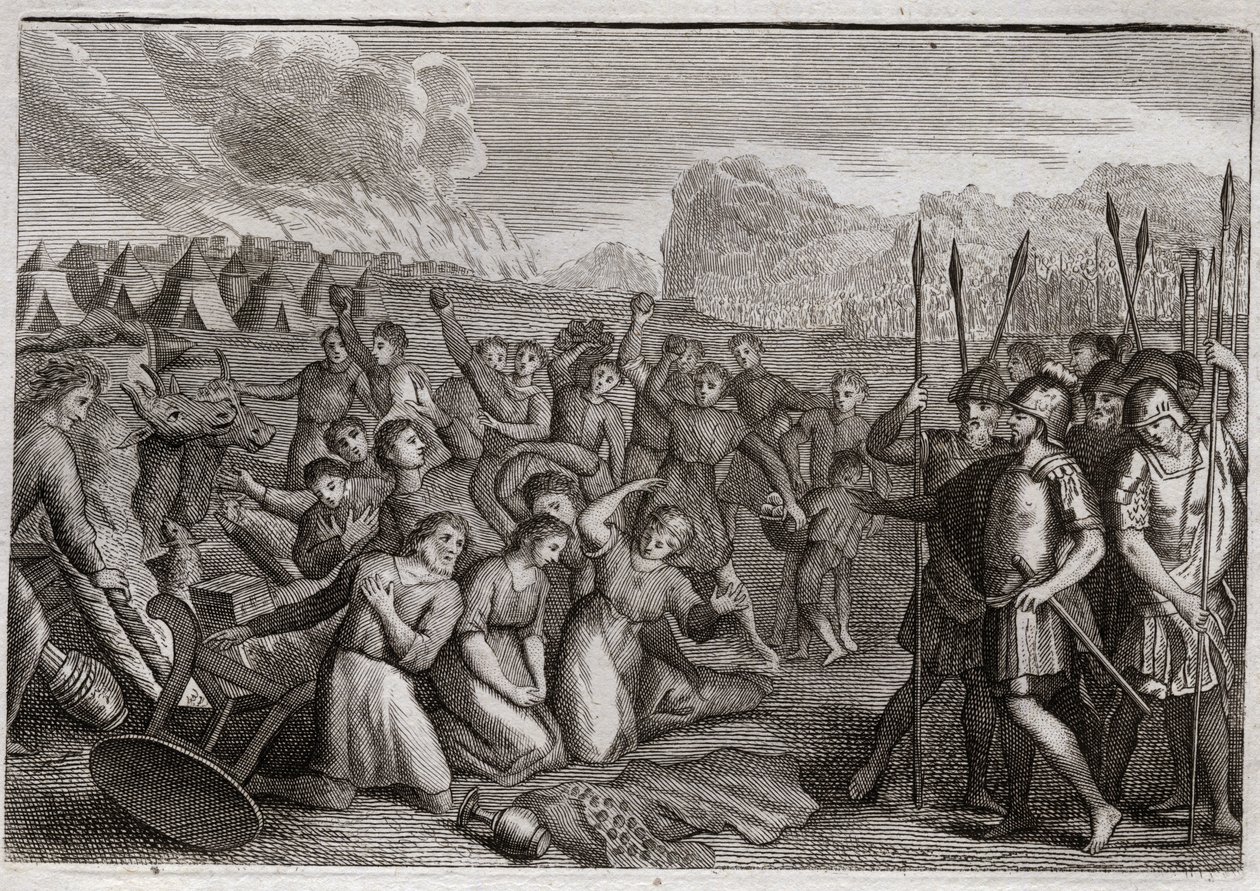 Bible of Royaumont, Gamle Testamente: Ødelæggelse af Hai. Joshua, efter Jerikos ruin, angriber byen Hai (Ai), hvor han bliver slået tilbage først på grund af Akans forbrydelse (Achan, Achar, Hacan, Hacar), men efter Akans straf; han tager ci af Unknown artist