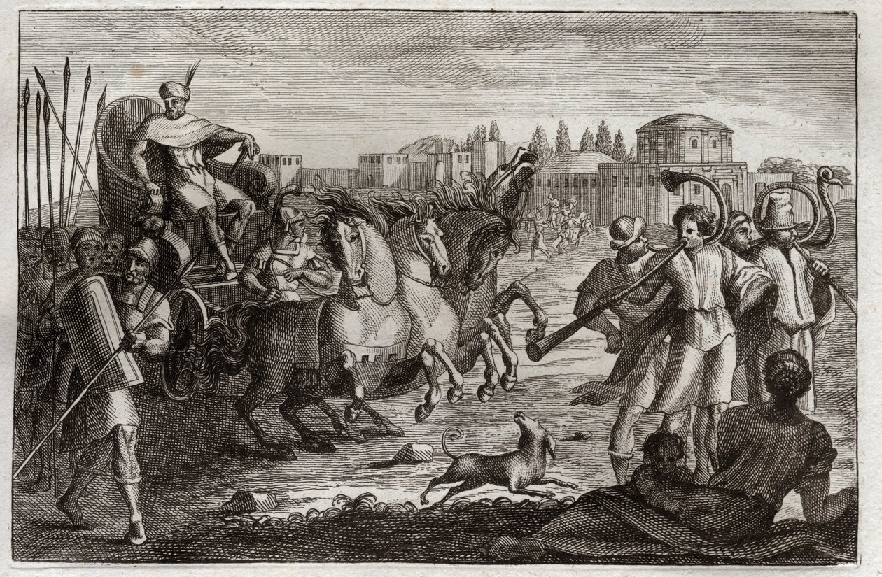Bible of Royaumont, Det Gamle Testamente: Ophøjelse af Josef. Josef er opvokset i herlighed. Illustration fra 1811. af Unknown artist