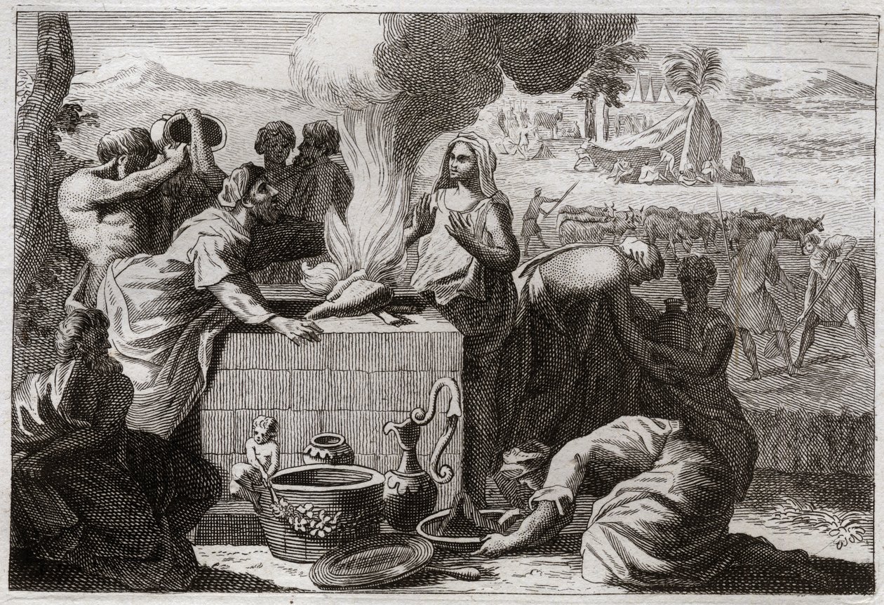Bible of Royaumont, Det Gamle Testamente: Loth skilles fra Abraham. Der opstod en strid mellem Abrahams og Lots hyrder, og de skiltes fra hinanden, og Loth trak sig tilbage til Sodoma. Illustration fra 1811. af Unknown artist
