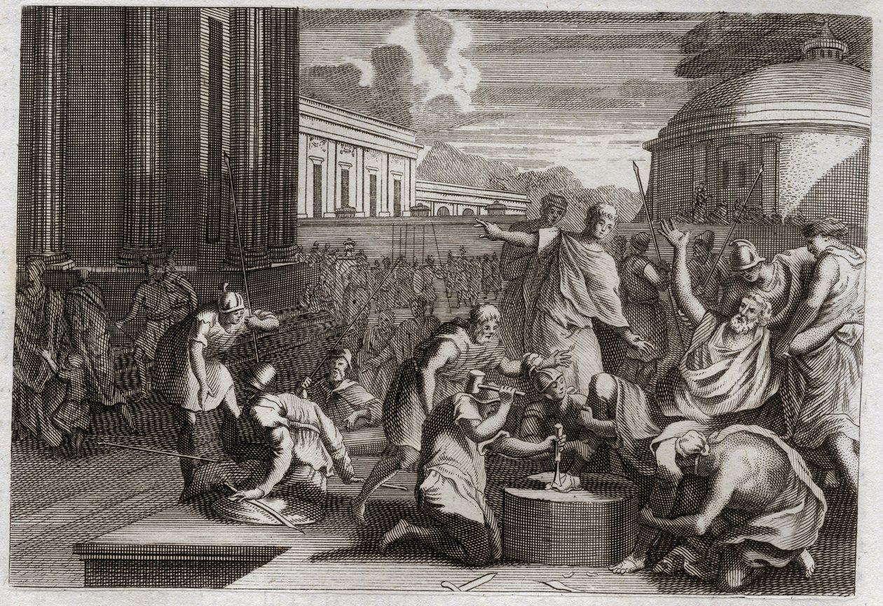 Bible of Royaumont, Gamle Testamente: Adonibesecs straf. Josues død. Kong Adonibesec (Adonibesech, Adoni Bezek, Adoni-Bezek) efter at være blevet trodset af jøderne, blev han skåret af enderne af hans fødder og hænder, som han lod dem skære, endda på halvf af Unknown artist
