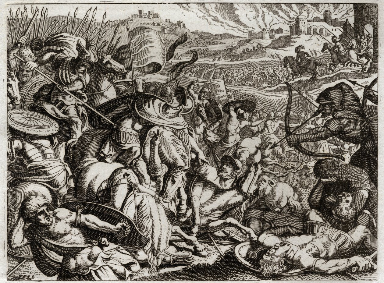 Bible of Royaumont, Det Gamle Testamente: Benjamitternes straf. Benjamins stamme er udryddet. Illustration fra 1811. af Unknown artist