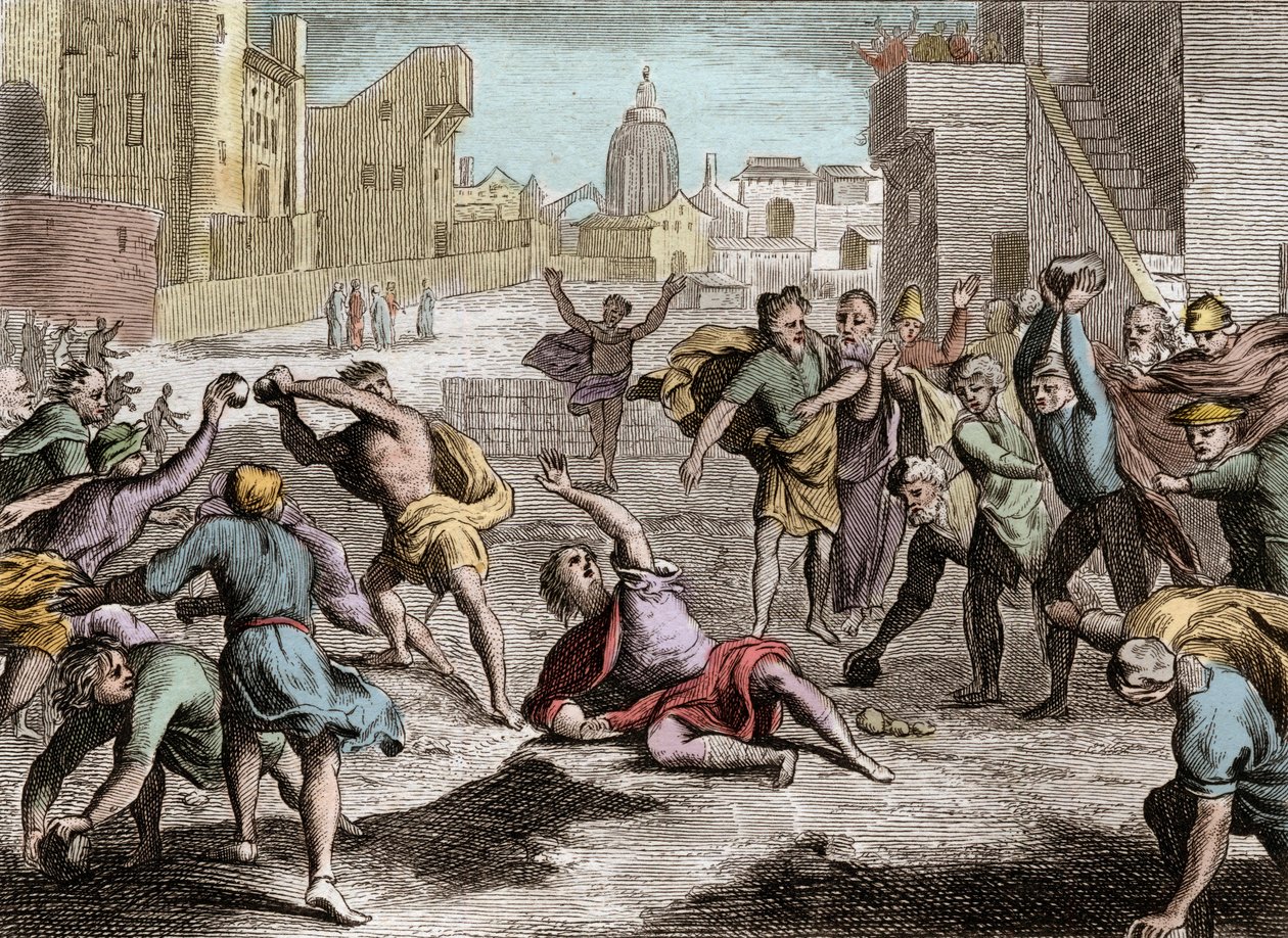 Bible of Royaumont, Det Gamle Testamente: Repræsentation af Rehabeams skisma, der delte Israels rige efter Salomons død - hans folk sender deputerede til Rehabeam hans fis, som foretrækker unge mænds råd frem for gamle mænds råd, mister kongedømmet af Unknown artist