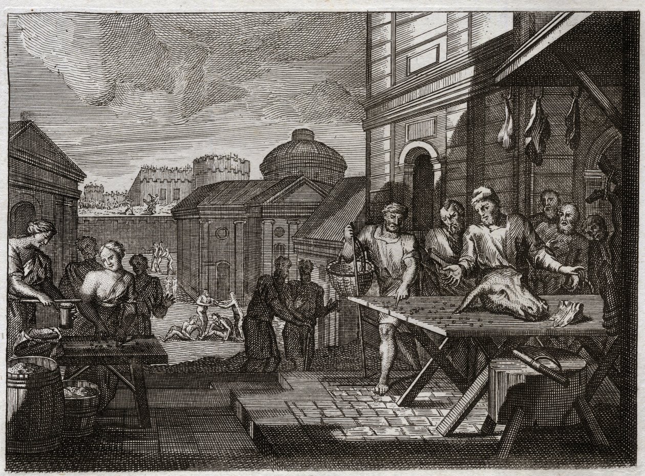 Bibelen fra Royaumont, Det Gamle Testamente: Samarias belejring. Kongen af Syrien belejrede byen Samaria og reducerede den til en frygtelig hungersnød. Illustration fra 1811. af Unknown artist