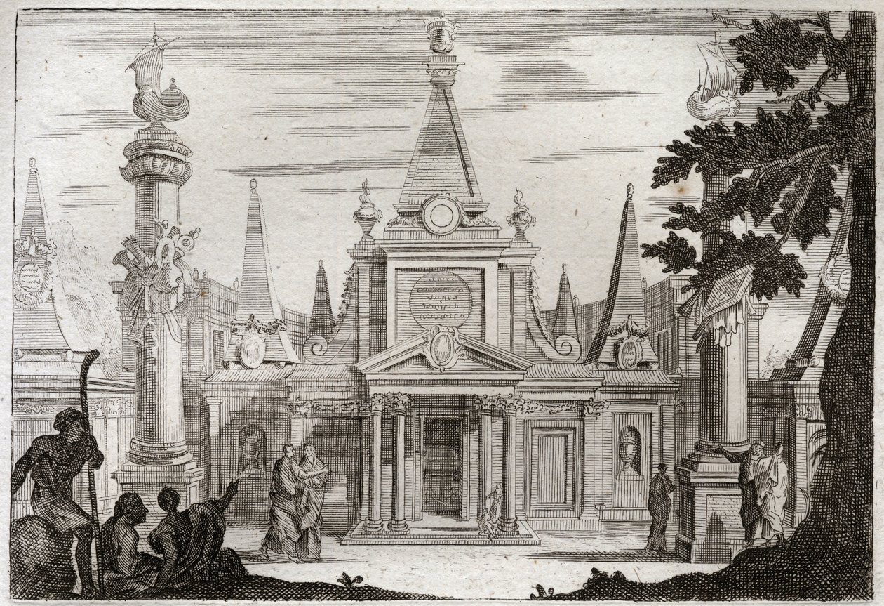 Bible of Royaumont, Gamle Testamente: Simon Pontiff. Simon Machabee (Maccabee, Macabee) efterfølger sin bror Jonathan (Jonathan), rejste en storslået grav til sin far og hans brødre og blev dræbt i forræderi. Illustration fra 1811. af Unknown artist