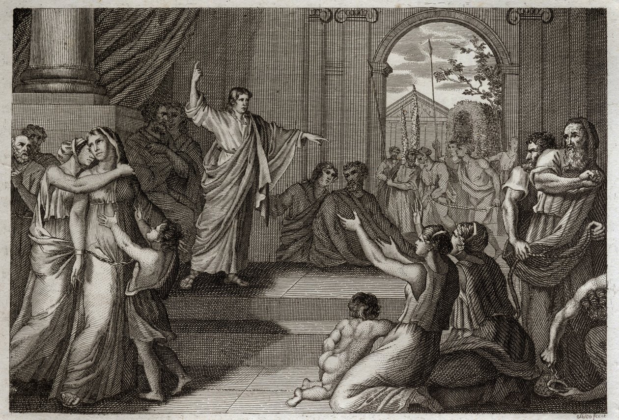 Bible of Royaumont, Gamle Testamente: Susanne leverer. Gud bruger den unge Daniels visdom til at udfri Susanne fra døden, som hun uretmæssigt var blevet dømt til. Illustration fra 1811. af Unknown artist