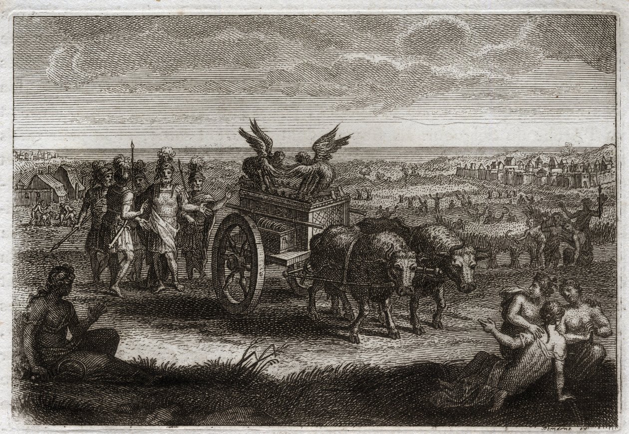 Bible of Royaumont, Det Gamle Testamente: Arken vendte tilbage. Filisterne sender Pagtens Ark tilbage til Judæus for at undgå det onde, det forårsagede dem hver dag. Illustration fra 1811. af Unknown artist