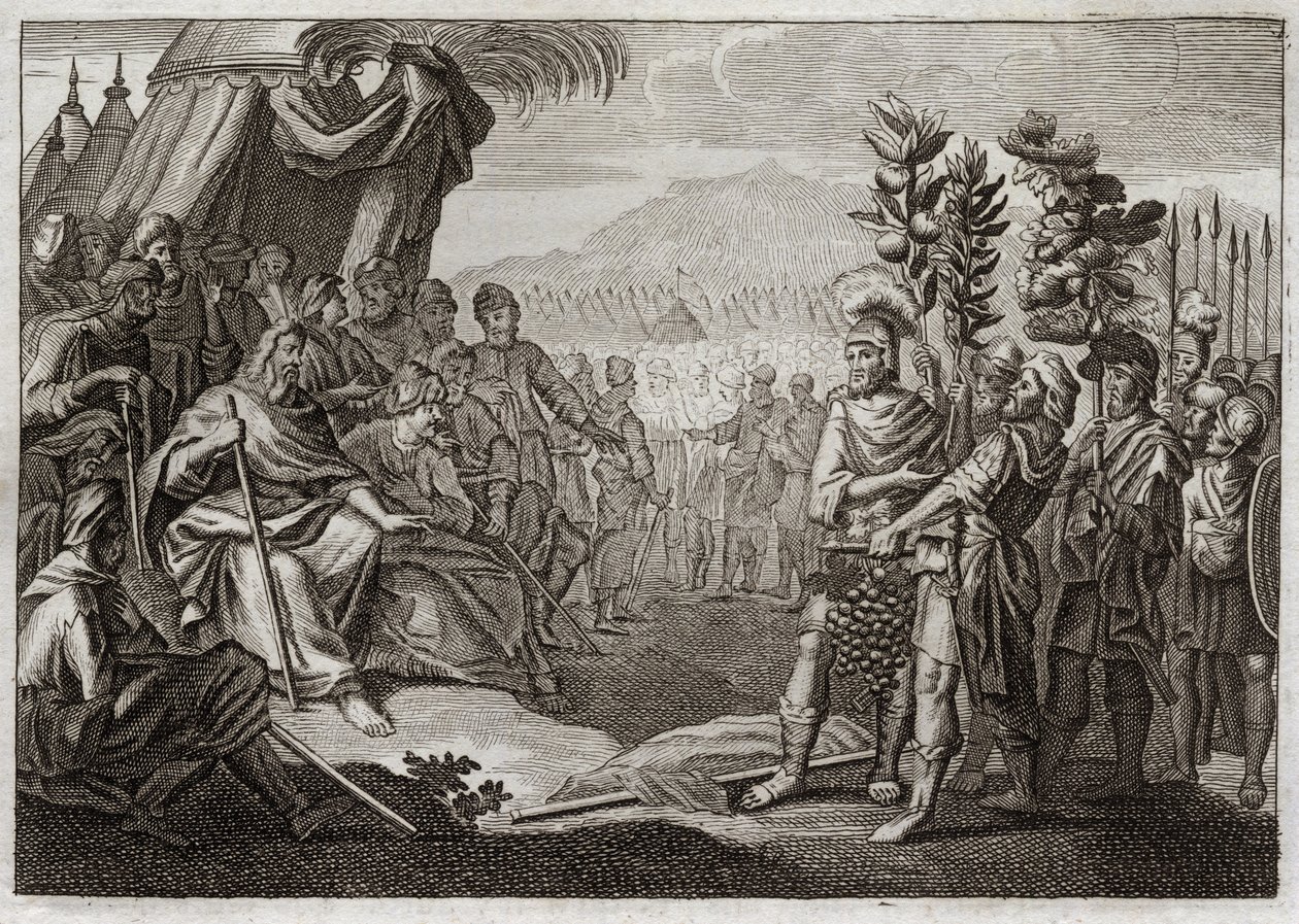 Bible of Royaumont, Gamle Testamente: Tolv spioner. Moses sendte tolv spioner for at anerkende Kanaans land (det forjættede land). De får folket til at hviske, og Gud, for at straffe dem med denne mumlen, forsikrer dem om, at de aldrig vil komme ind på den af Unknown artist