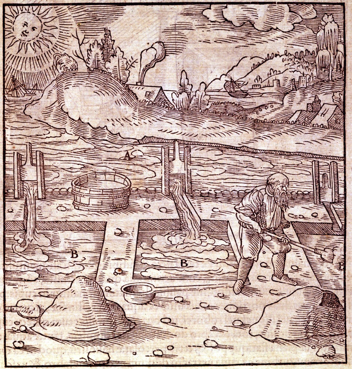 Bitumen høst. Georg Bauer Agricola” De Re metallica”” bog fra det 16. århundrede. Bibl. ved Videnskabsmuseet, Milano. af Unknown artist