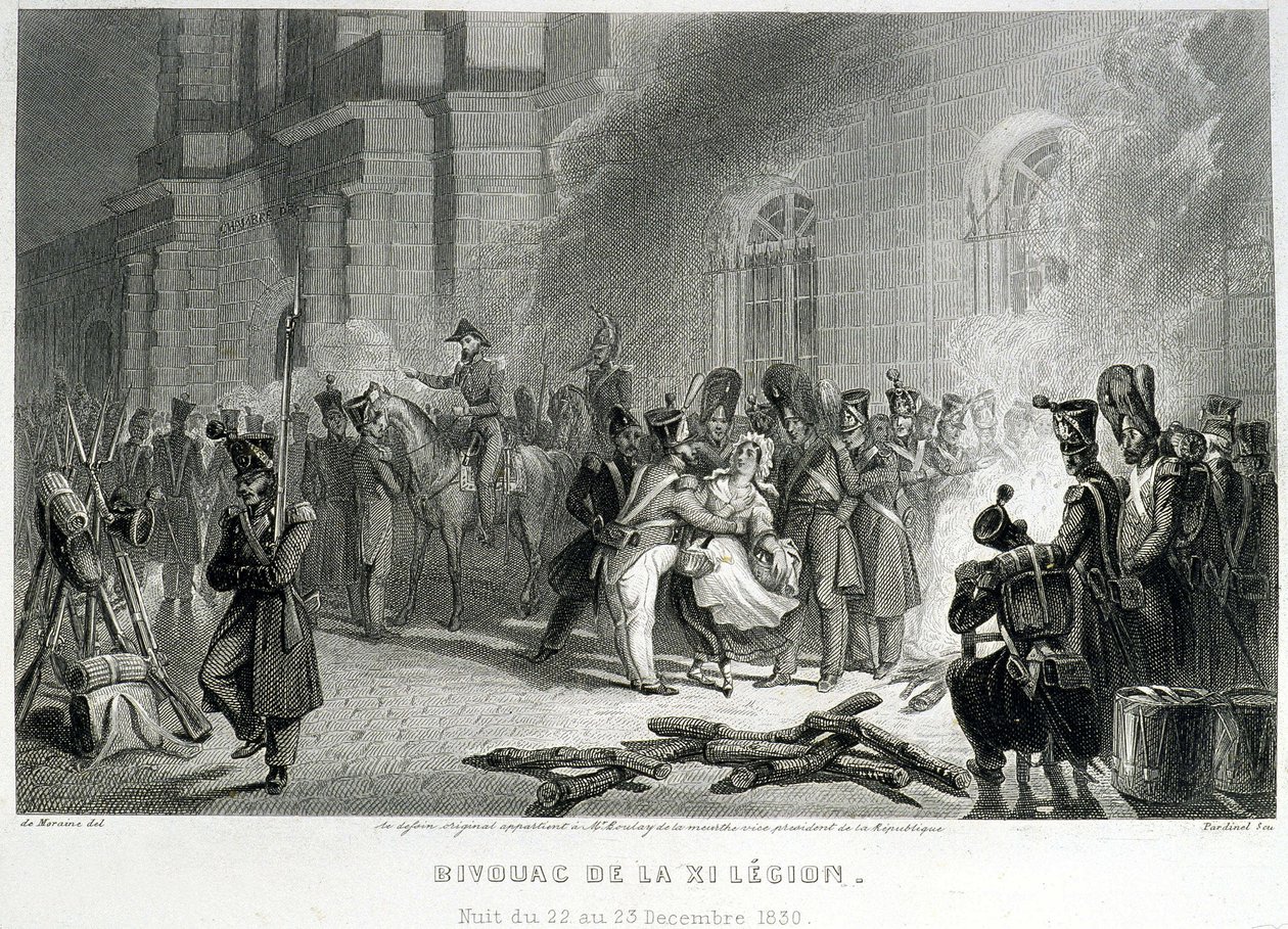 Bivuak af XI Legion - nat fra 22. til 23. december 1830 - i "" Fasttes de Gardes Nationales de France"" af Unknown artist