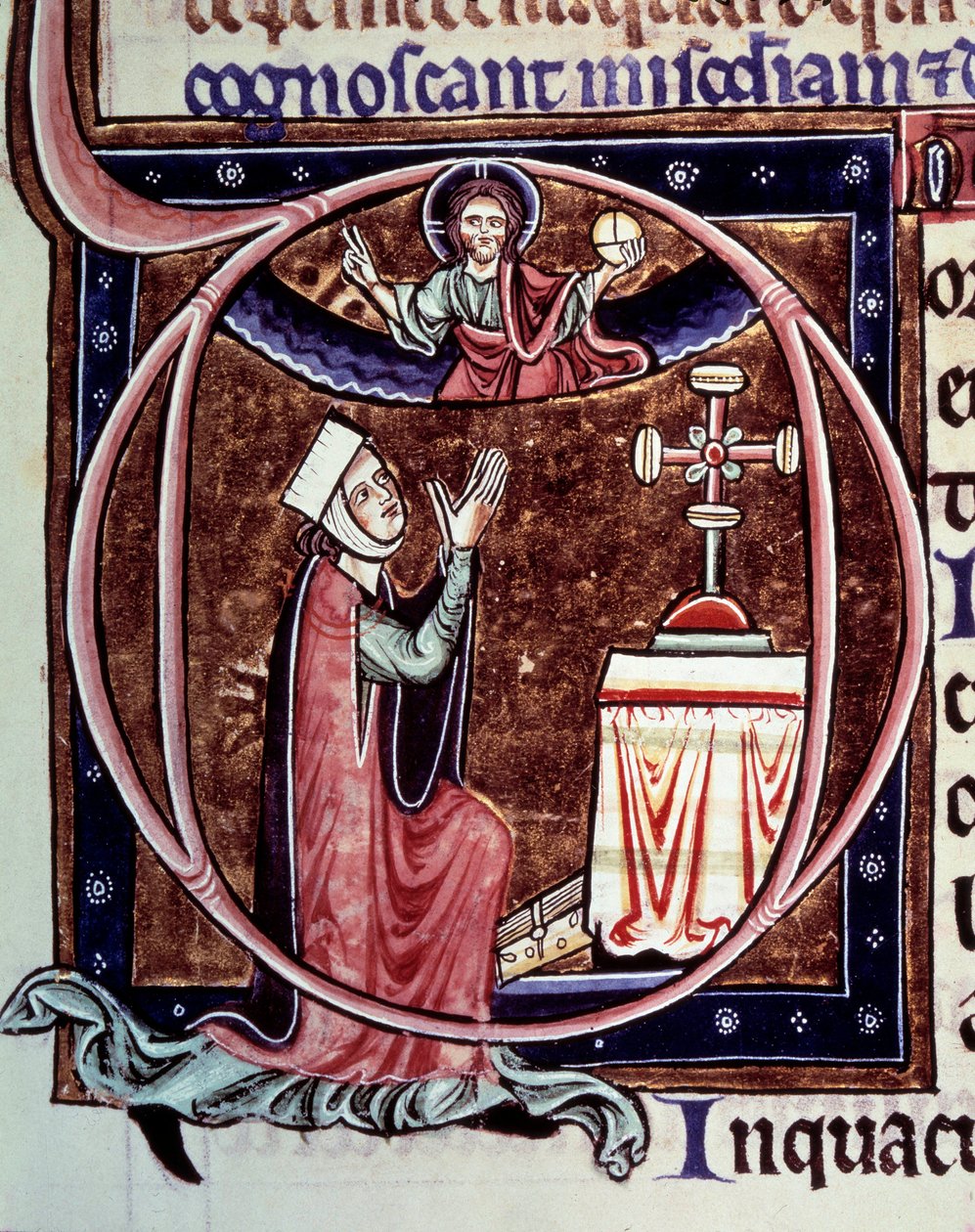 Blanche de Castille dronning af Frankrig (1188-1252) i bøn Miniature fra et manuskript "Life and miracles of Saint Louis" af William of Saint Pathus af Unknown artist