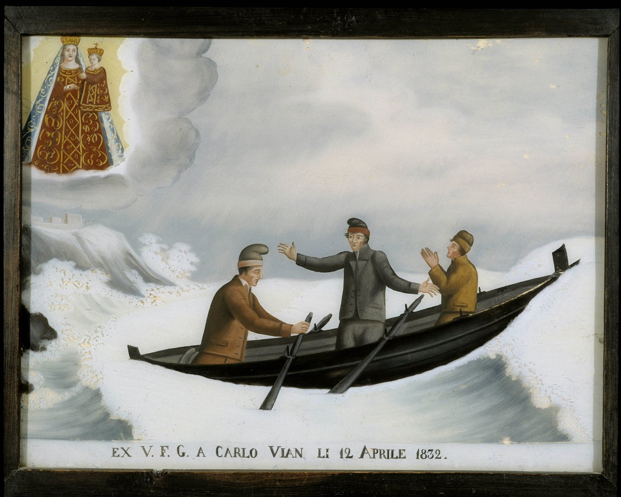Båd i det ubrudte hav - ex-voto fra Notre Dame de Laghet af Unknown artist