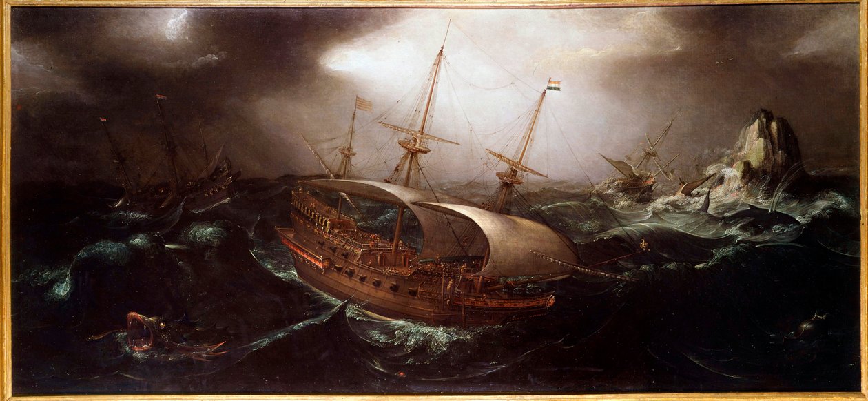 Både i Tempete Anonymous-maleriet. Paris fra det 17. århundrede, marinemuseum af Unknown artist