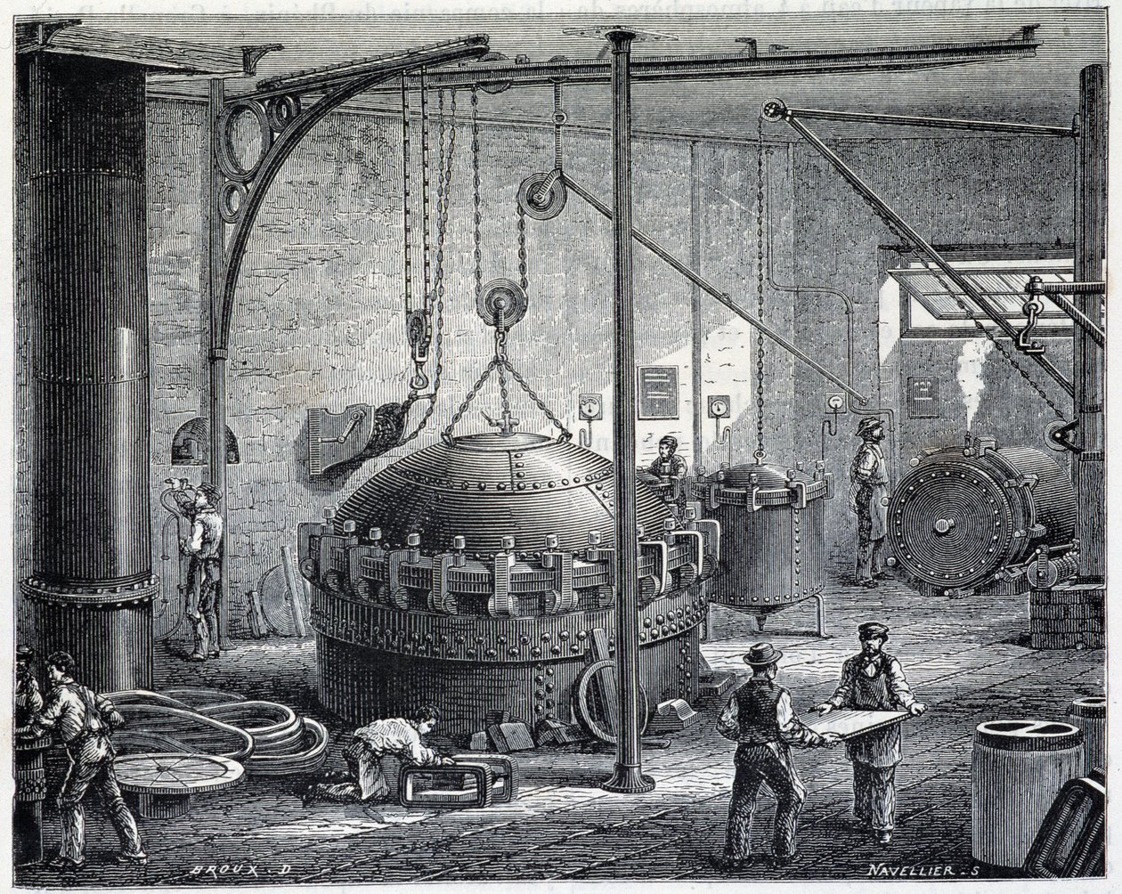 Kedler til vulkanisering af gummi med våd damp - i "" Industriens vidundere"" af Louis Figuier af Unknown artist