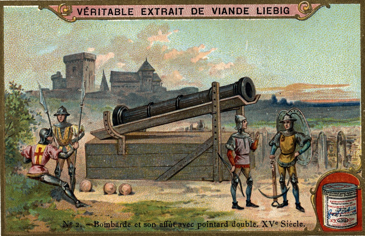 Bombarde og dets ur med dobbelt spids. 15. århundrede. Chromo Liebig. af Unknown artist