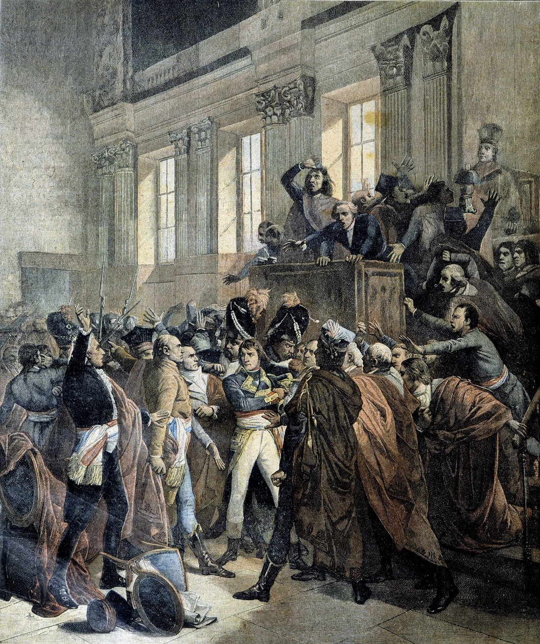 Bonaparte ved statskuppet den 18. brumaire i kammeret for de fem cents (Cinq Cents) (salle des 500) i Saint Cloud - i "" Le Petite Journal"", 03/1893 af Unknown artist