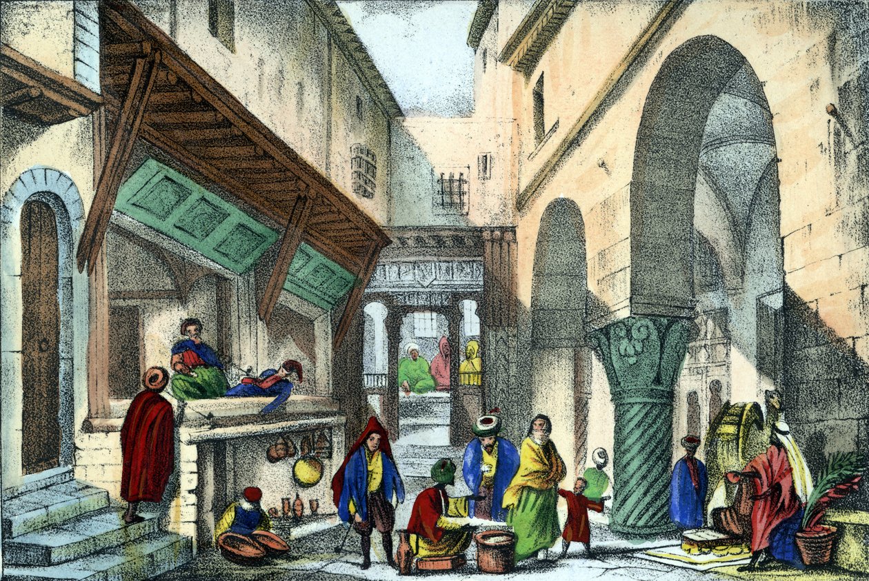 Butikker i en gade i Algier. i "Ancient and Modern Algeria"" af Léon Galibert. Italiensk udgave i 1846 farve. af Unknown artist