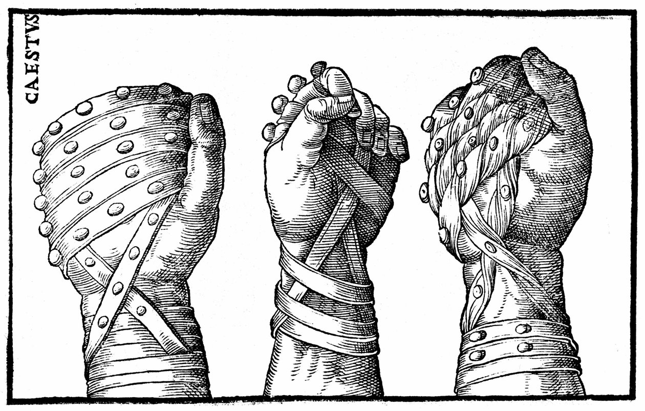 Boksehandsker til romerske brydere - i ""Hieronymi mercurialis de Gymnastica"", Venedig udgave af Unknown artist
