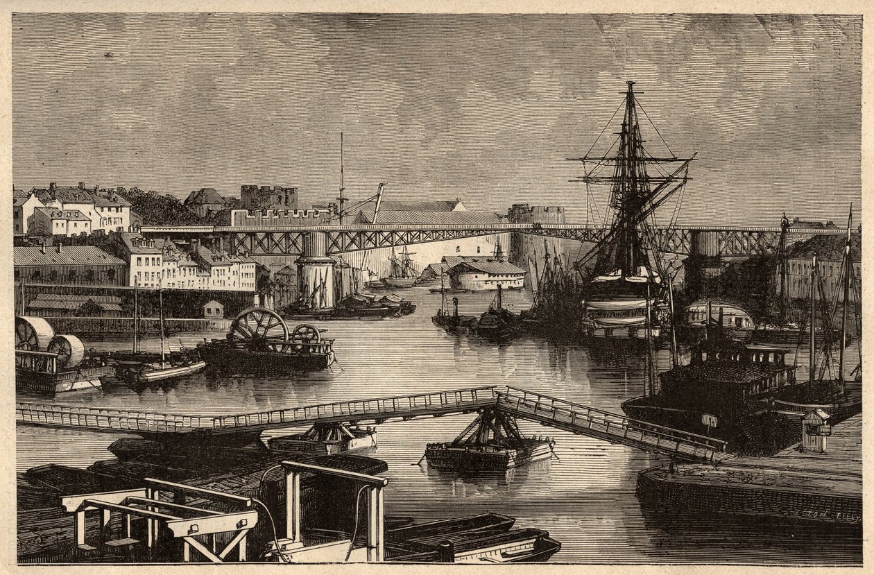 Brest - Den militære havn - Finistere - Bretagne - indgravering i "" PATRIE"" - PECTURESSE BESKRIVELSE AF FRANKRIG I 6 BIND AF LUCIEN HUARD - slutningen af ​​1800-tallet af Unknown artist