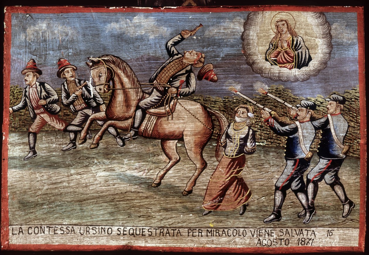 Brigandage, ex-voto i 1871: Grevinde Ursino er netop blevet mirakuløst reddet. af Unknown artist